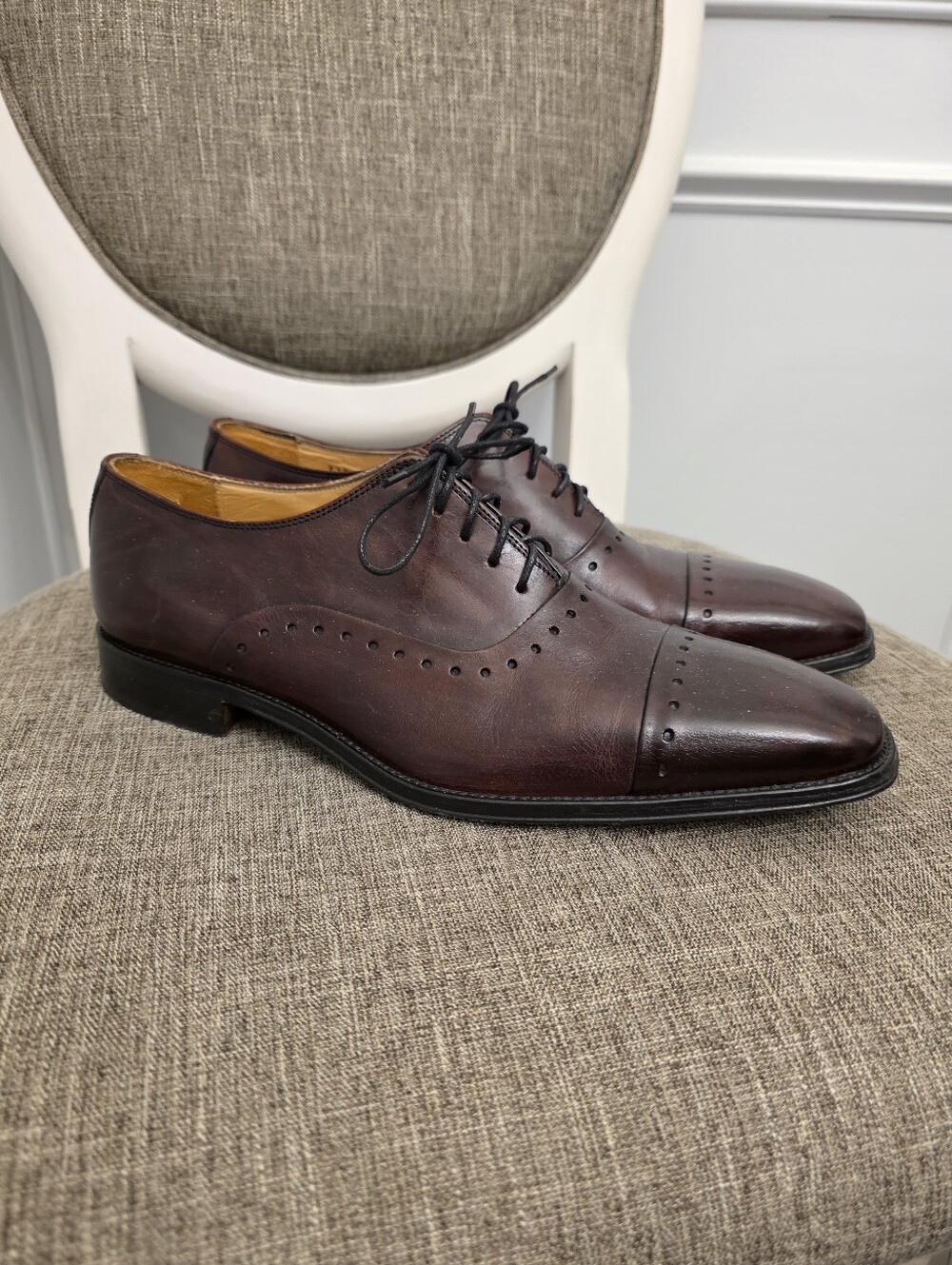 Saks Fifth Avenue Leather Semi Brogue Oxford Dress Shoes Burgundy Size 10